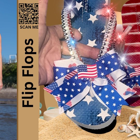Old Navy Flip Flops, Crystal Trimmings, American Flag, 4th of July, USA Sandals - Picture 12 of 16